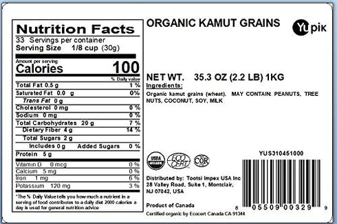 2.2 lb, (Pack 2) Yupik Organic Kamut Grains, Non-GMO, Vegan