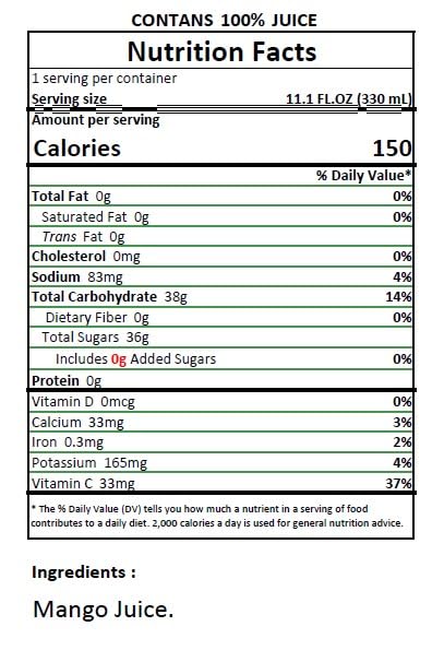 24 Pack Namai Pure Mango Fruit Juice, No Added Sugar