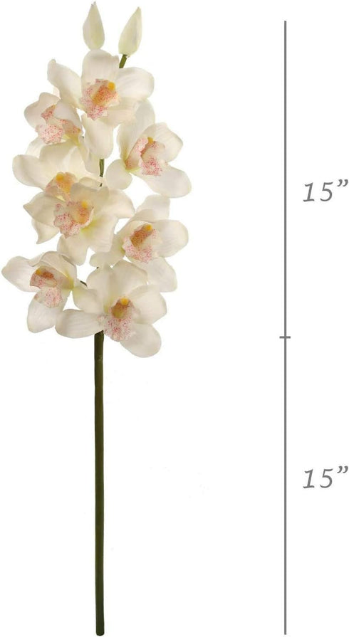 2 Pack 30" 10 2 Silk Cymbidium Orchid Stem - White, Long with Flowers and Buds for Weddings, Home Decor, and DIY