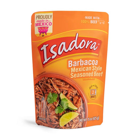 15 oz, Isadora Fully Cooked Barbacoa Mexican Style Meat Ready-to-Eat Meal, Seasoned Shredded Beef, Instant Meal, Shelf