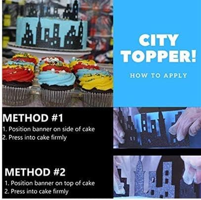 Scenic Theme Stick On/Lay On Cake Border Decoration Toppers - Super Hero Lighted City Backdrop