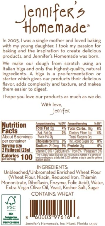 5 OZ JENNIFERS HOMEMADE Salt & Pepper Flatbread, VEGAN All Natural, Made with extra virgin olive oil, Crunchy