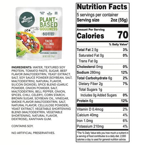 Packets (10 oz.), 1 Pack) Loma Linda - Plant-Based Complete Meal Solution (Taco Filling