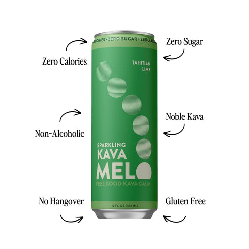 100% (Pack 4) 12 oz Melo Sparkling Kava Drink, Tahitian Lime, Sugar Free Non Alcoholic Drinks with Zero Calories