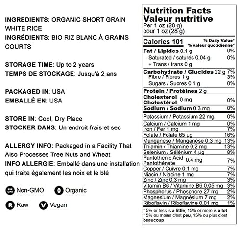 1 Food to Live Organic Short Grain White Sushi Rice, Pound Non-GMO Japanese Style Perfectly Sticky Rice, Vegan, Bulk.