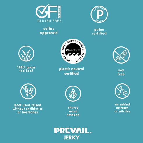 Pack, Pack (4) Grass Fed Beef Jerky Variety by PREVAIL - Low Sodium and Gluten Free! | Umami, Spicy, Lemongrass