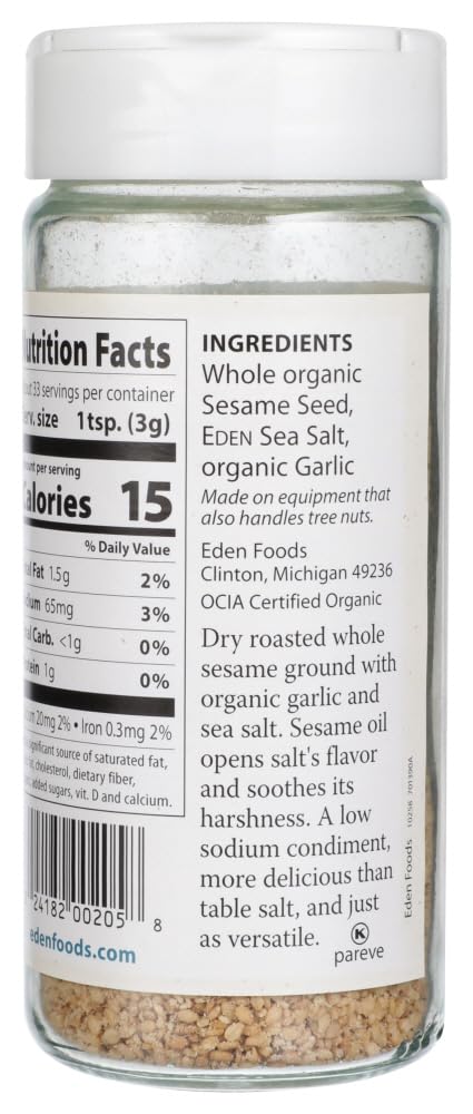 Eden 3.5 6 case6 Foods Organic Garlic Gomasio - Sesame Salt, Ounce - per
