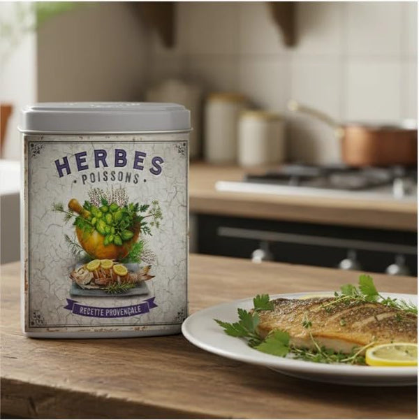 Metr Esprit Provence, Herbes Poissons (French Fish Herbs) in Decorative Tin, 1.41 oz,
