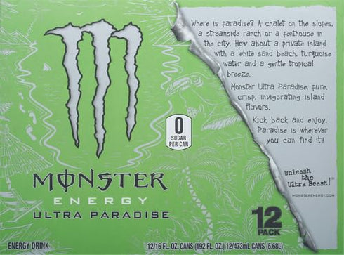 16 (Pack 12) Monster Energy Ultra Paradise, Sugar Free Energy Drink, Ounce