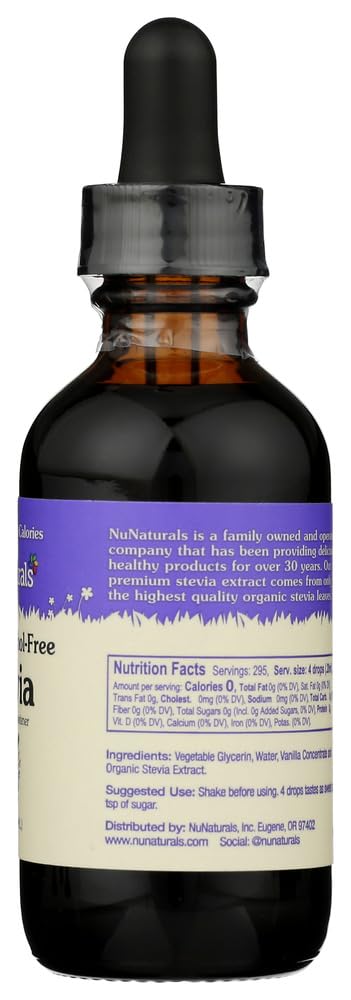 2 oz (Pack 2) NuNaturals Liquid Stevia, Sugar-Free Sweetener, Plant-Based Sugar Substitute, Zero Calorie, Vanilla