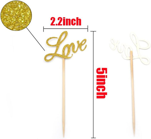 LOVE Cupcake Toppers, Glitter Dessert Food Cake Picks for Baby Shower, Wedding, Engagement, Birthday Party Supplies