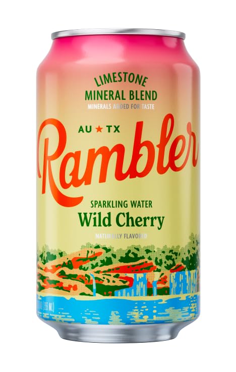 12-Ounce 12-Pack AUTX RAMBLER Sparkling Water, Texas Limestone Mineral Blend, Wild Cherry Flavor, Cans