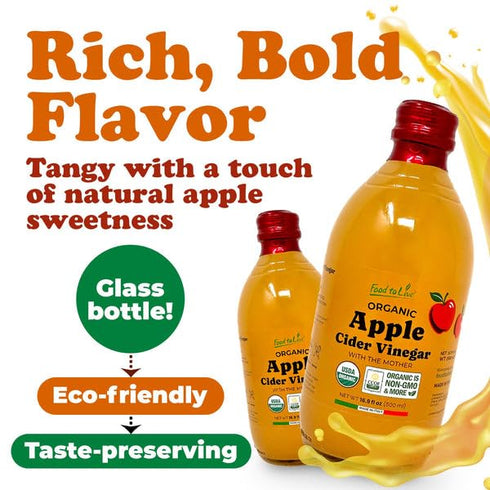 500 ml (Pack 6) Food To Live Organic Apple Cider Vinegar, Raw Italian Natural Vinegar with the Mother, Unfiltered