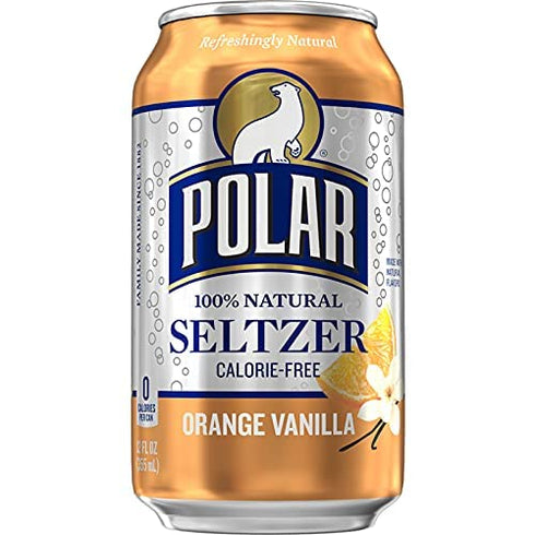 100% 3 (36 Pack) Polar Seltzer Water Orange Vanilla Natural Sparkling Soda Beverage Soft Drink Cans - Cases