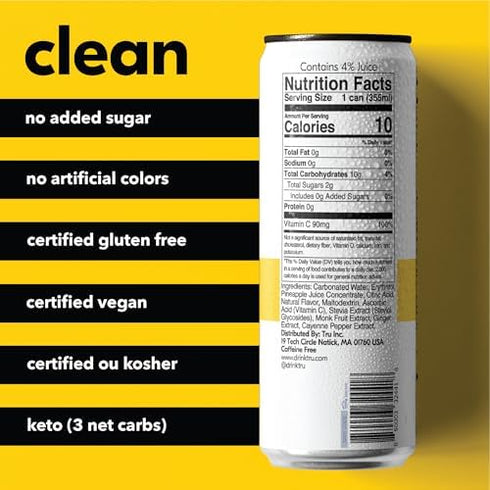 12 OZ 12 Pack Tru Defense Seltzer, Sparkling Water with Vitamin C, Ginger Extract, Cayenne Pepper & Real Pineapple
