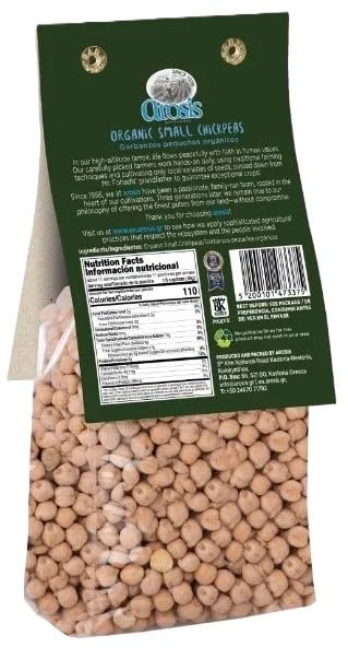 Arosis 12oz Asoris Greek Organic Small Chickpeas - Rich in Fibers, Good Source of Proteins Grown in Greece