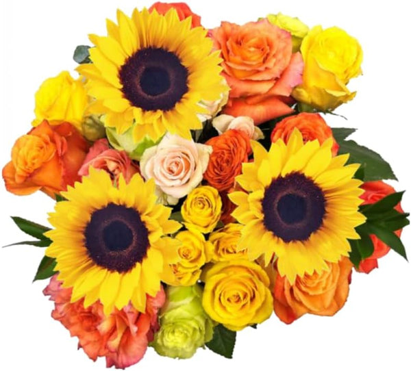 Farm Direct Fresh Bouquet (Vase Included) - Sunflower and Rose Bouquet -