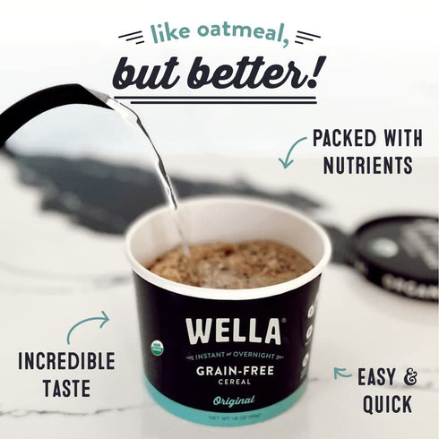 (8 Count, 2 1.6 oz. Wella Cereal Oatmeal Alternative, Gluten-Free Breakfast Hot Cereal, Grain-Free Paleo Organic Vegan