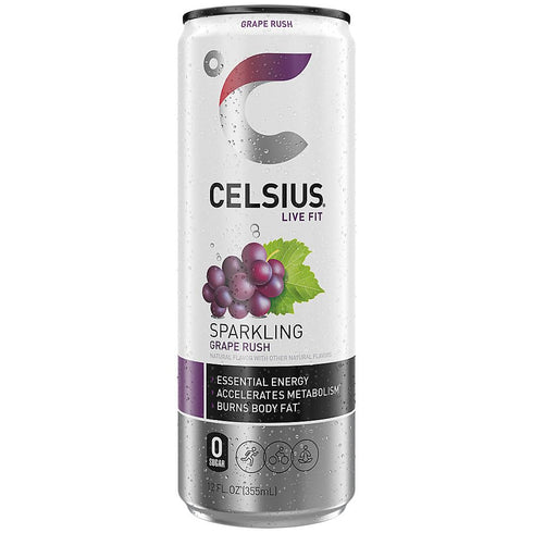 CELSIUS Sparkling Grape Rush, Functional Essential Energy Drink 12 Fl Oz (Pack