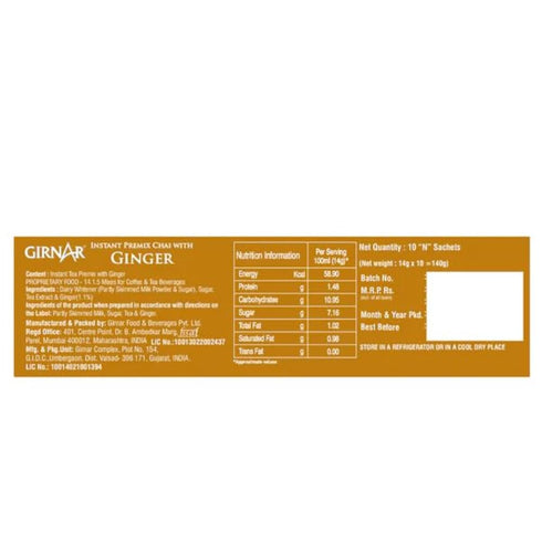 Girnar Instant Chai (Tea) Premix with Ginger, 10 Sachet Pack
