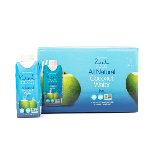 Real Coco All Natural Pure Coconut Water (12-Pack 330mL), Single Ingredient, No