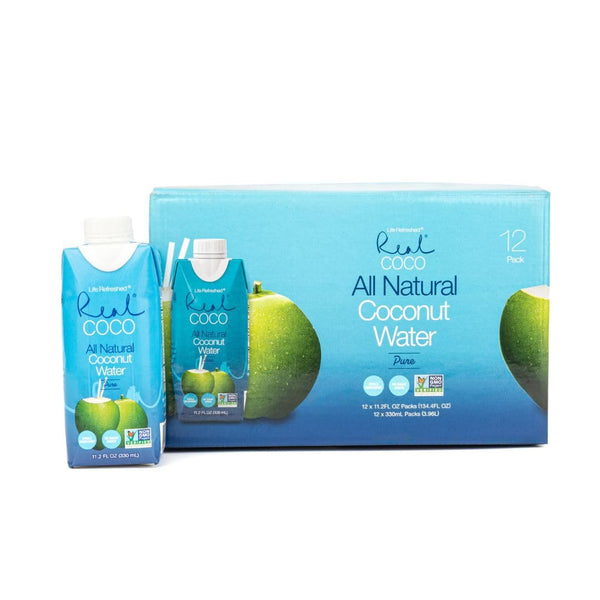 Real Coco All Natural Pure Coconut Water (12-Pack 330mL), Single Ingredient, No