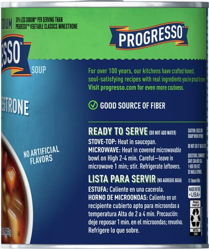 19 oz. Progresso Reduced Sodium, Hearty Minestrone Soup Canned Soup, Gluten Free