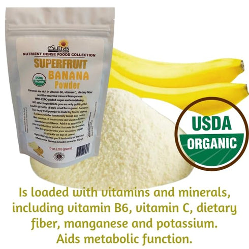 eSutras Organics Sweet Banana Powder Nutrient dense Amazon Origin Potassium Rich Organic GMO Free