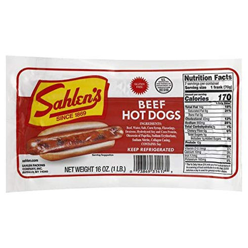 Sahlen's Beef Hot Dogs 16 Oz (4 Pack)
