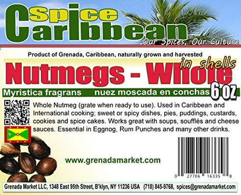 NUTMEG - WHOLE IN SHELL (6 Oz in resealable pouch, product of Grenada, Caribbean).