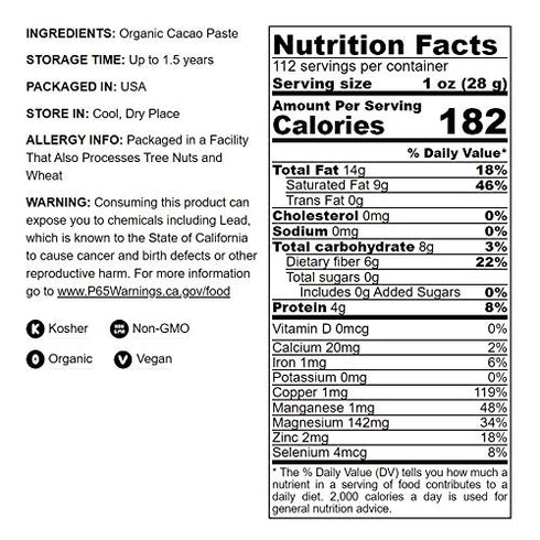 2 Food to Live Organic Cacao Paste Wafers, Pounds - Non-GMO Cacao Liquor, Wafers and Bars, Pure, Unfiltered, Unrefined
