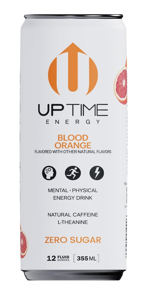 12 Pack, 142mg 0 12 oz UPTIME Energy Drink, Blood Orange Sparkling, Vitamin C, L Theanine, Calcium, Sugar Free Energy