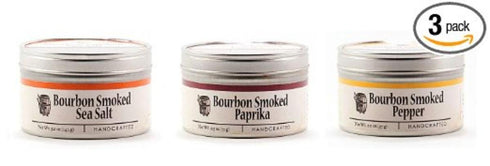3 Bourbon Barrel Smoked Bundle of - Bourbon Smoked Sea Salt, Bourbon Smoked Pepper, Bourbon Smoked Paprika