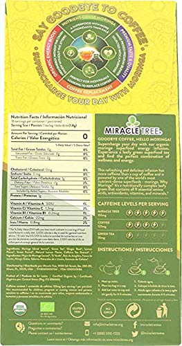 Miracle Tree's Moringa Energy Tea - Green Tea with Ginger & Lemon, Organic Certified, 16 Pyramid Sachets