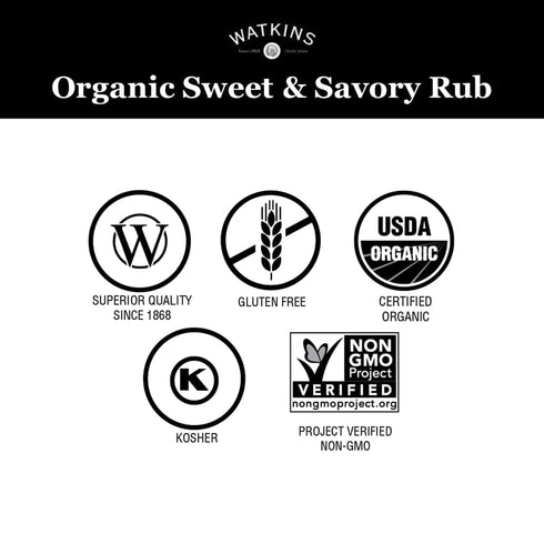 Watkins Organic Grilling Sweet and Savory Rub, Non-GMO, Kosher, 3.6 Oz, 1-Pack