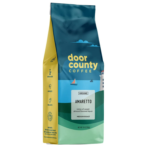 Door County Coffee Amaretto Flavored Ground Coffee, 10 oz Bag, Medium Roast, 100% Specialty Arabica