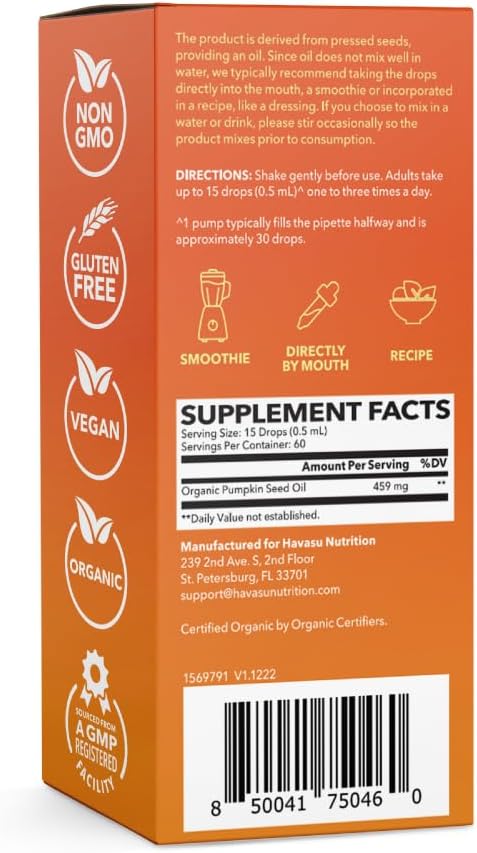 2 1 Oz Pumpkin Seed Oil - USDA Organic - Cold Pressed for Hair, Prostate, and Hormone Support - Month Supply - Liquid