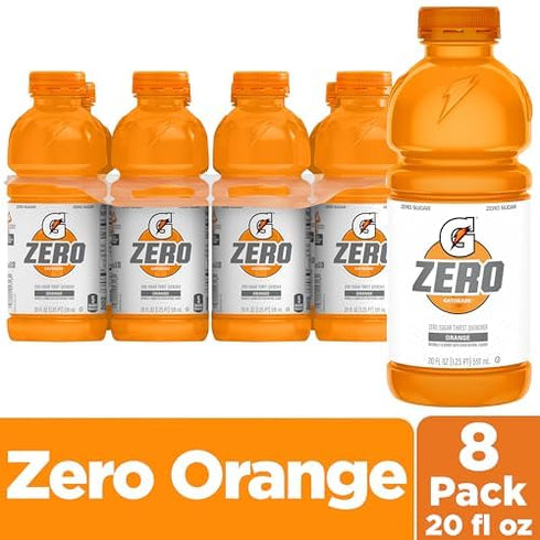 20oz 8 Pack, Gatorade Thirst Quencher Zero Sugar Sports Drink, Orange, Bottles, Electrolytes for Rehydration