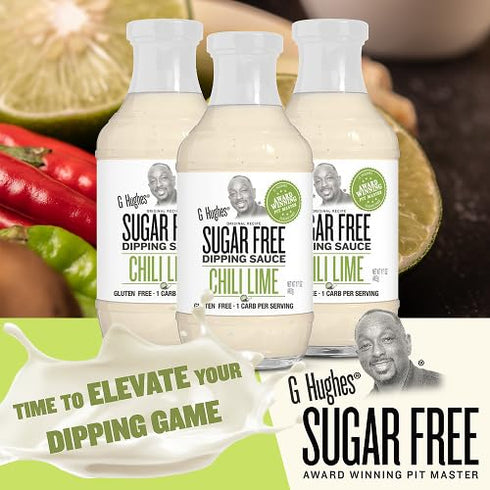 17 Oz (Pack 3) G Hughes Sugar Free Chili Lime Dipping Sauce - Sweet Chili Dressing for Wings, Seafood, Shrimp, Sweet