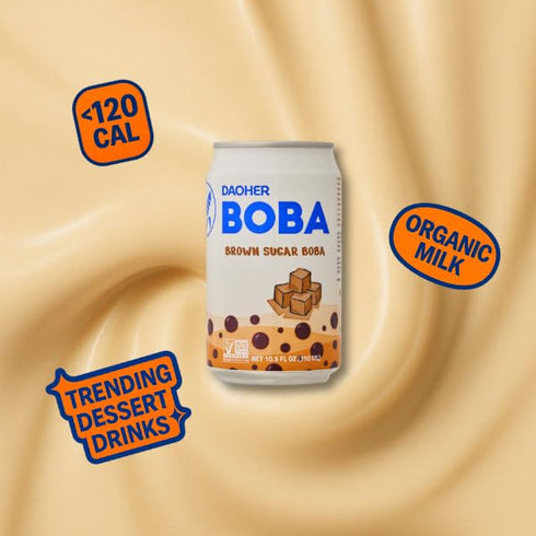 (12 Pack) No.1 10.5 Oz DaoHer Brown Sugar BOBA Premium Ready-to-Drink Bubble Tea with Konjac Pearls Authentic Taiwanese
