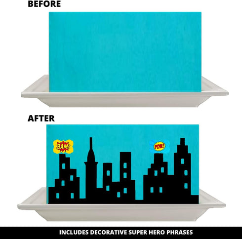 Scenic Theme Stick On/Lay On Cake Border Decoration Toppers - Super Hero Lighted City Backdrop