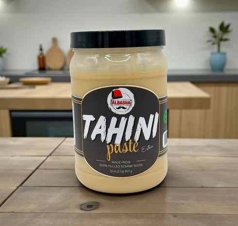 AlBasha 100% 32 oz (2 Lb) 907 Tahini Paste Extra, Made from Hulled Sesame Seeds, g