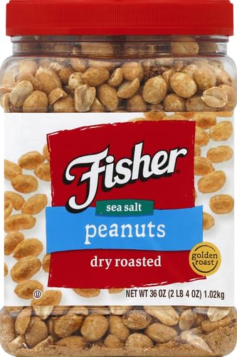 36 (Pack 2) Fisher Snack Sea Salt Dry Roasted Peanuts, Ounces, No Artificial Colors or Flavors