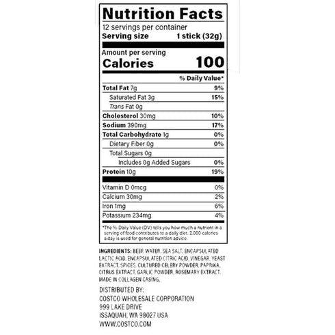 KIRKLAND 1.15 oz, 12-count Signature Grass-fed Beef Sticks
