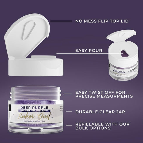 Bakell Deep Purple Tinker Dust, 5g Edible Glitter for Food, Desserts, and Beverages