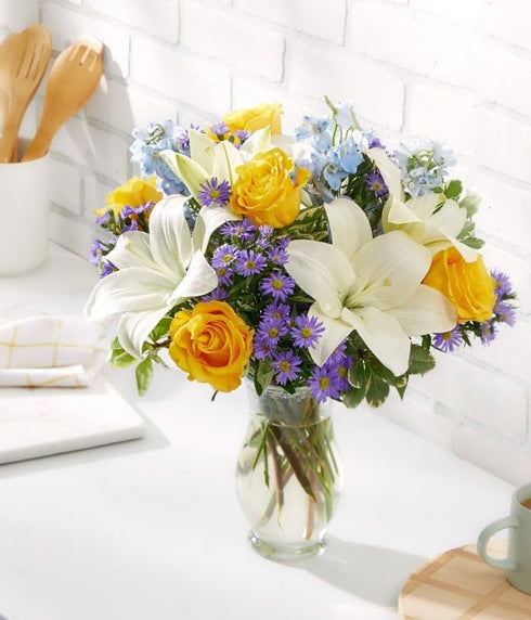 From You Flowers - Rosy Sunshine with Glass Vase | Fresh Flower Bouquets for Birthday, Anniversary, Get Well