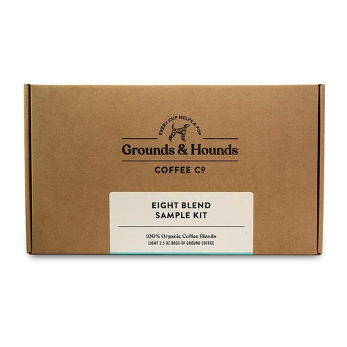 100% Pack, 2.5oz Packs Grounds & Hounds Eight Coffee Blend Sample Kit - Organic Coffee Grounds Variety Includes Eight