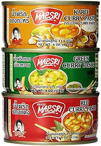 6 (4oz. Set Can Each) of Thai Green Red Yellow Curry Pastes