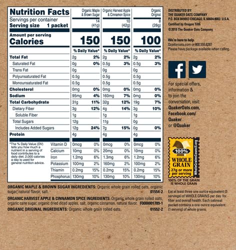 3 Pack, Packets, 32 Count (Pack 1) QUAKER Instant Oatmeal, USDA Organic, Non-GMO Project Verified, Flavor Variety