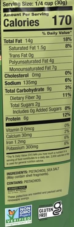 Setton 20 Oz. (1.25 Lbs) Farms Shelled Pistacho Kernels, Whole Dry Roasted With Sea Salt